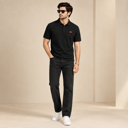 Black Polo & Black Straight Fit Jeans