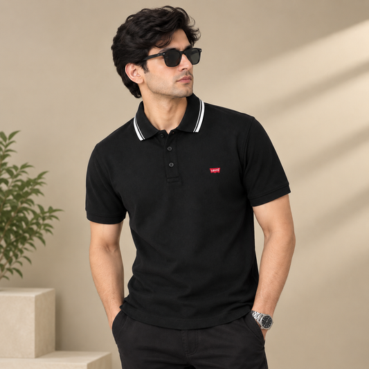 Levis Pique Polo – Black (White Collar)