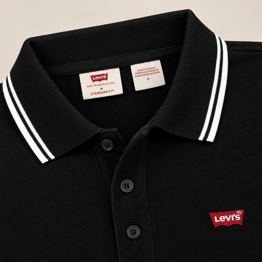 Levis Pique Polo – Black (White Collar)