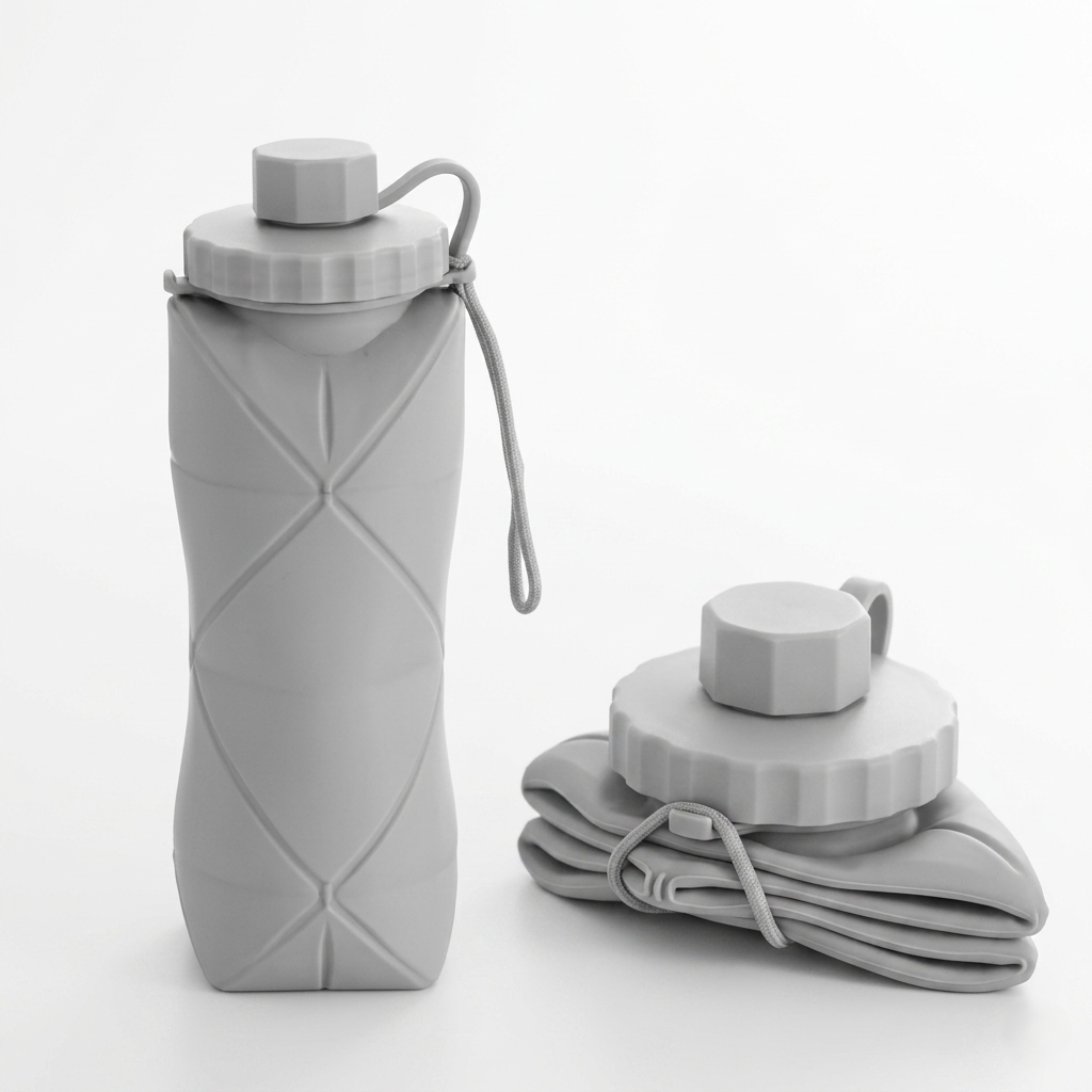 600ML Foldable Silicone Water Bottle – Portable Leakproof Travel Bottle