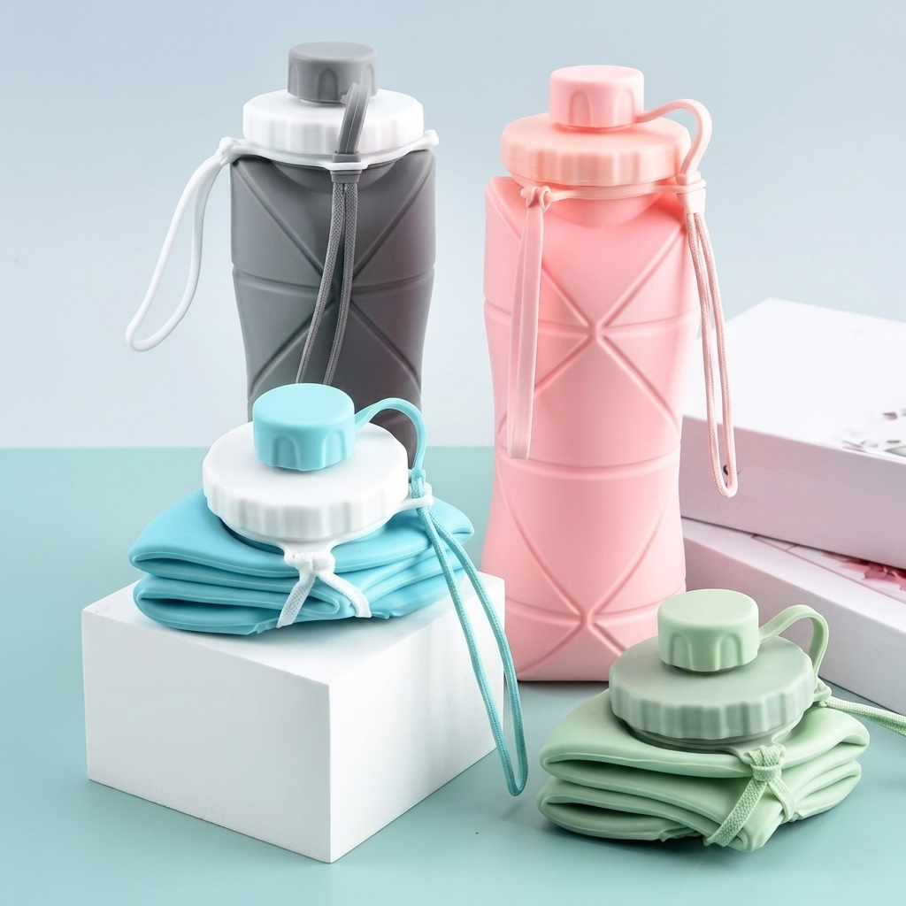 600ML Foldable Silicone Water Bottle – Portable Leakproof Travel Bottle