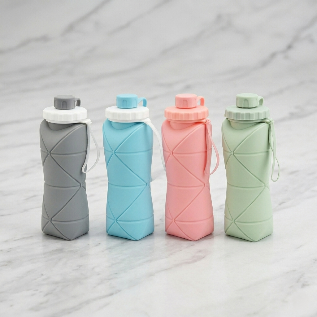 600ML Foldable Silicone Water Bottle – Portable Leakproof Travel Bottle
