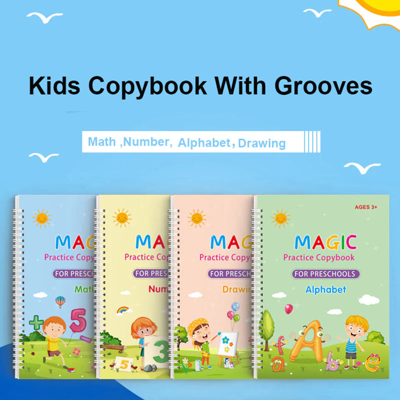 4-in-1 Reusable Magic Kids Copybooks
